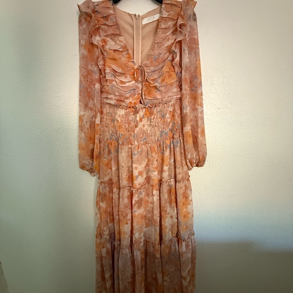 Astr Long Sleeve Floral Dress in Orange and Cream - Picture 1 of 5